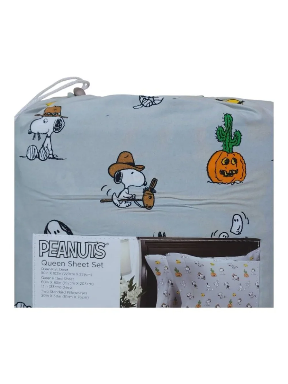 Peanuts Snoopy Fall Western Halloween Queen Sheet Set By Berkshire Light Gray
